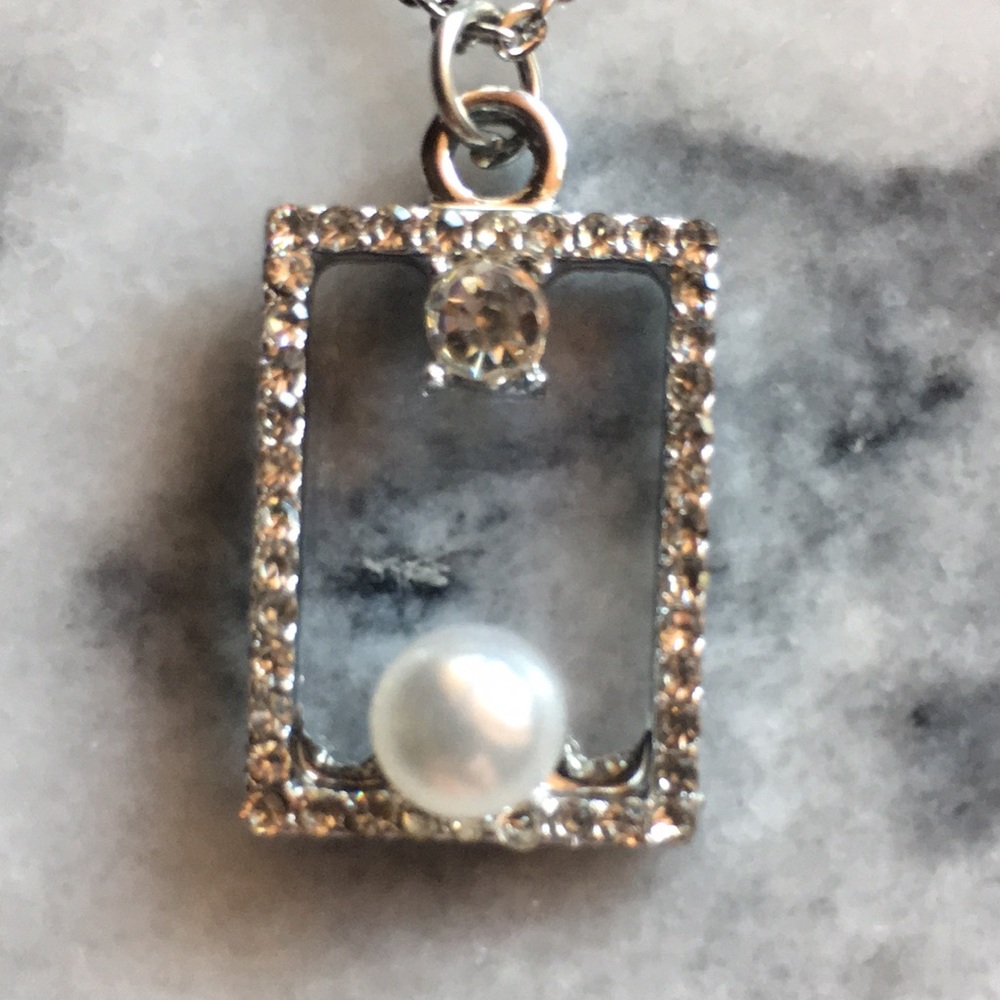 Pearl & CZ Rectangular Necklace - Picture 11 of 16